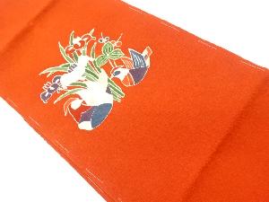 リサイクル　縮緬地型染鴛鴦に菖蒲模様名古屋帯